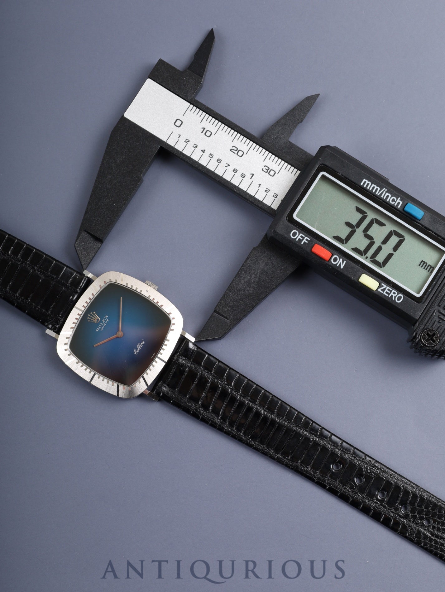 ロレックス チェリーニ 4084 手巻き Cal.1600 革 750WG 純正ピンバックル（SS）ネイビー文字盤 41番台（1974年）オーバーホール済み