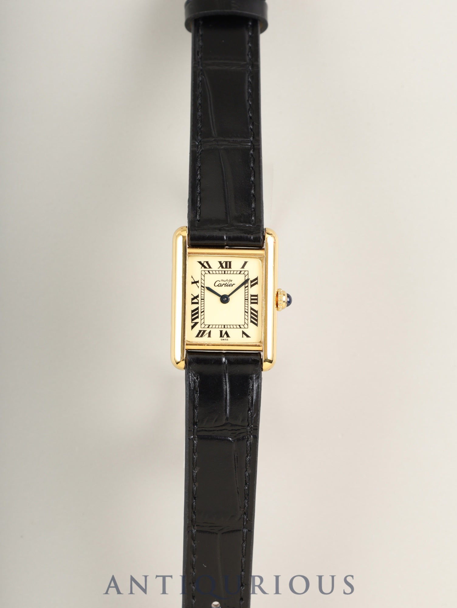 Cartier Must Tank SM W1003153 / 1613 Quartz Caliber 057 SV925 Leather Strap with Genuine GP Buckle Ivory Roman Dial (SWISS Marking) Circa 1982-1995 Overhauled