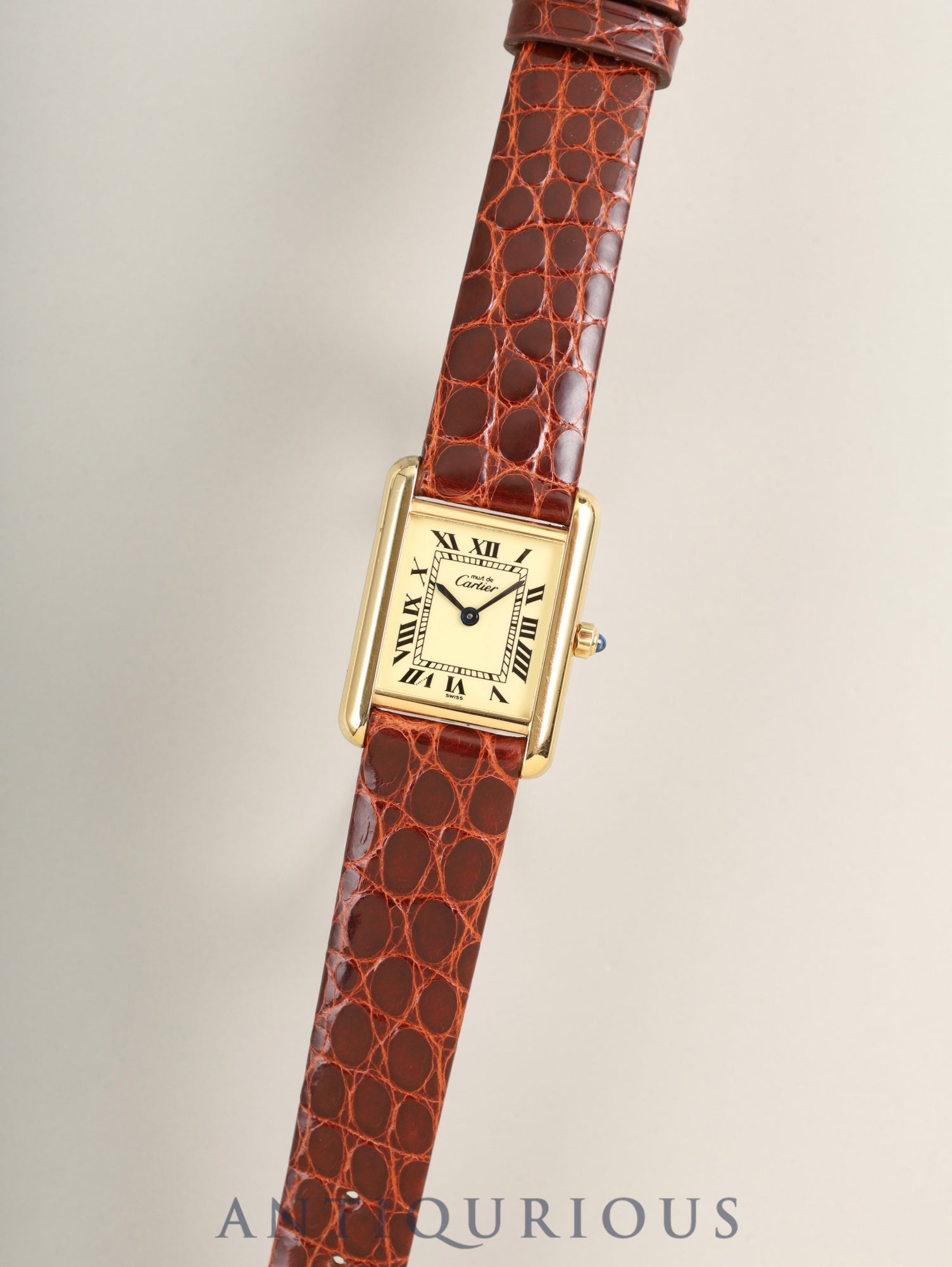 カルティエ マストタンク SM 3 66001 クォーツ SV925 革 純正尾錠（GP） アイボリーローマン文字盤（SWISS表記）1982年頃～1995年頃 カルティエブティックにてコンプリートサービス済み