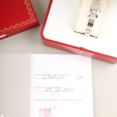 カルティエ タンク アロンジェ ラニエ ール SM W15364W3 / 2544 クォーツ Cal280.002（ETA）750WG 750WG シルバー格子ギョーシェ文字盤（SWISS MADE表記）箱 冊子 保証書（2003年 / 個人名記載有）オーバーホール済み