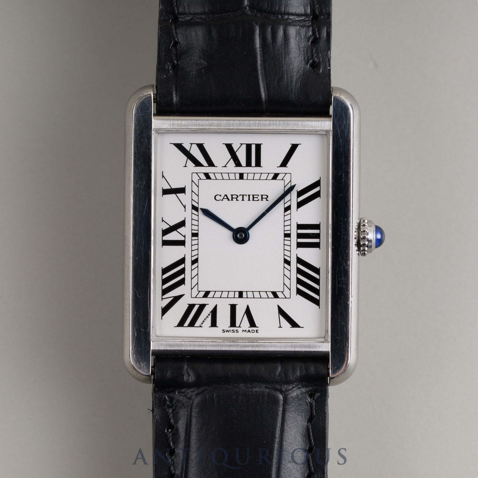 CARTIER TANK SOLO LM Quartz Cal.690 W108355 / 2715 SS Leather Genuine Buckle (SS) Silver Dial