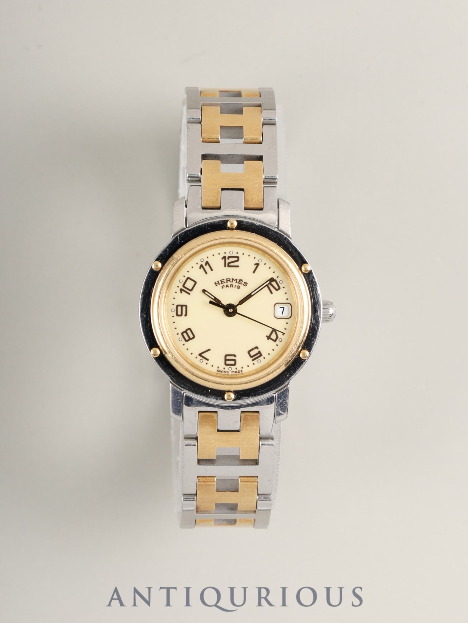 エルメス クリッパー CL4.220 クォーツ SS/GP SS/GP  アイボリー文字盤 30mm 箱 冊子 保証書 ※オーバーホール済み