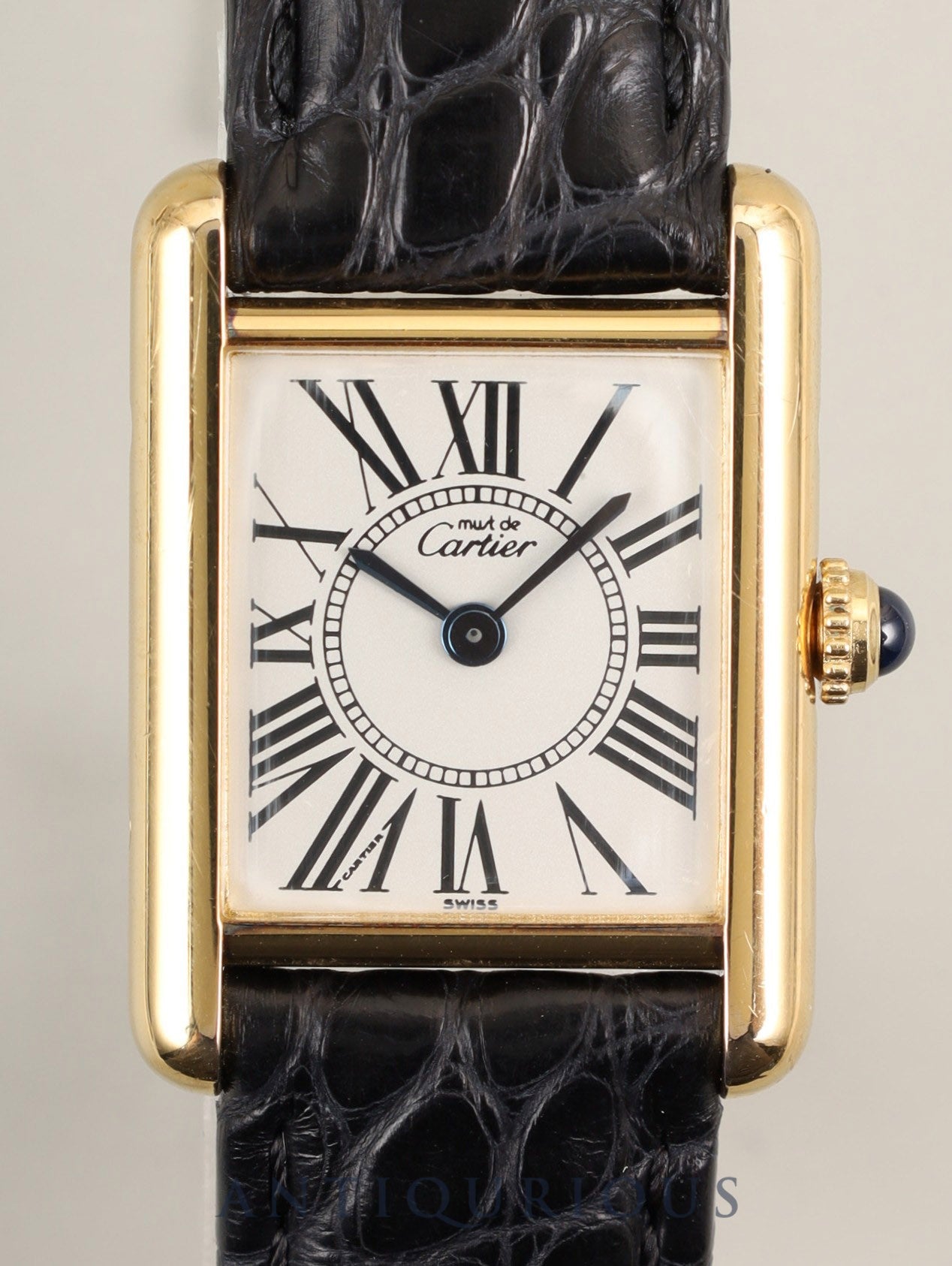 Cartier Must Tank SM W1005554 / 5057001 Quartz Cal.057 SV925 Leather Genuine Deployant Buckle (GP) Opaline Dial (SWISS marking) Overhauled