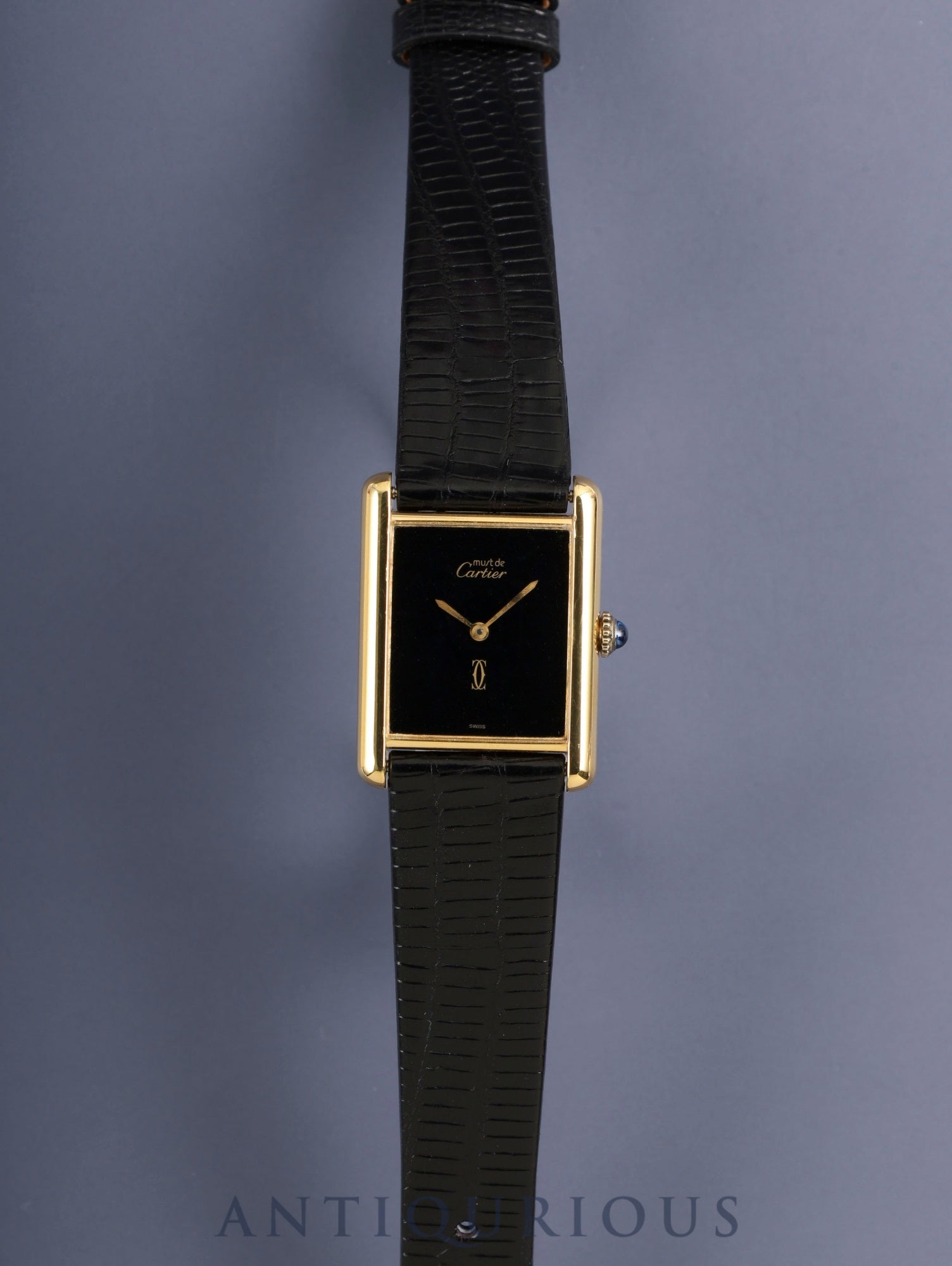 カルティエ マストタンク LM 手巻き Cal.78-1 SV925 革 純正ピンバックル（GP）オニキス文字盤（SWISS表記）オーバーホール済み 新品仕上げ済み