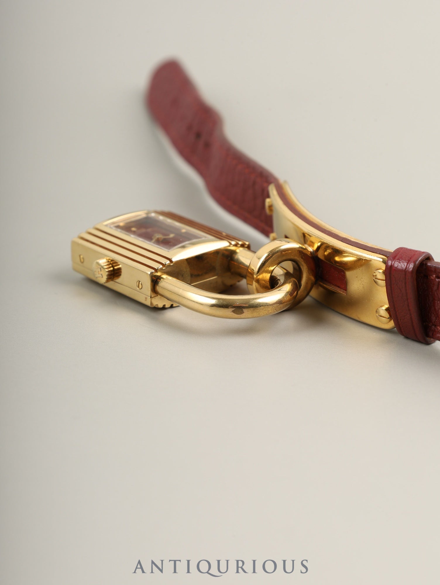 エルメス ケリーウォッチ 39.01 クォーツ  GP 純正革ベルト（○U刻：1991年）社外尾錠（GP） ボルドー文字盤 箱 保証書（1993年）オーバーホール済み