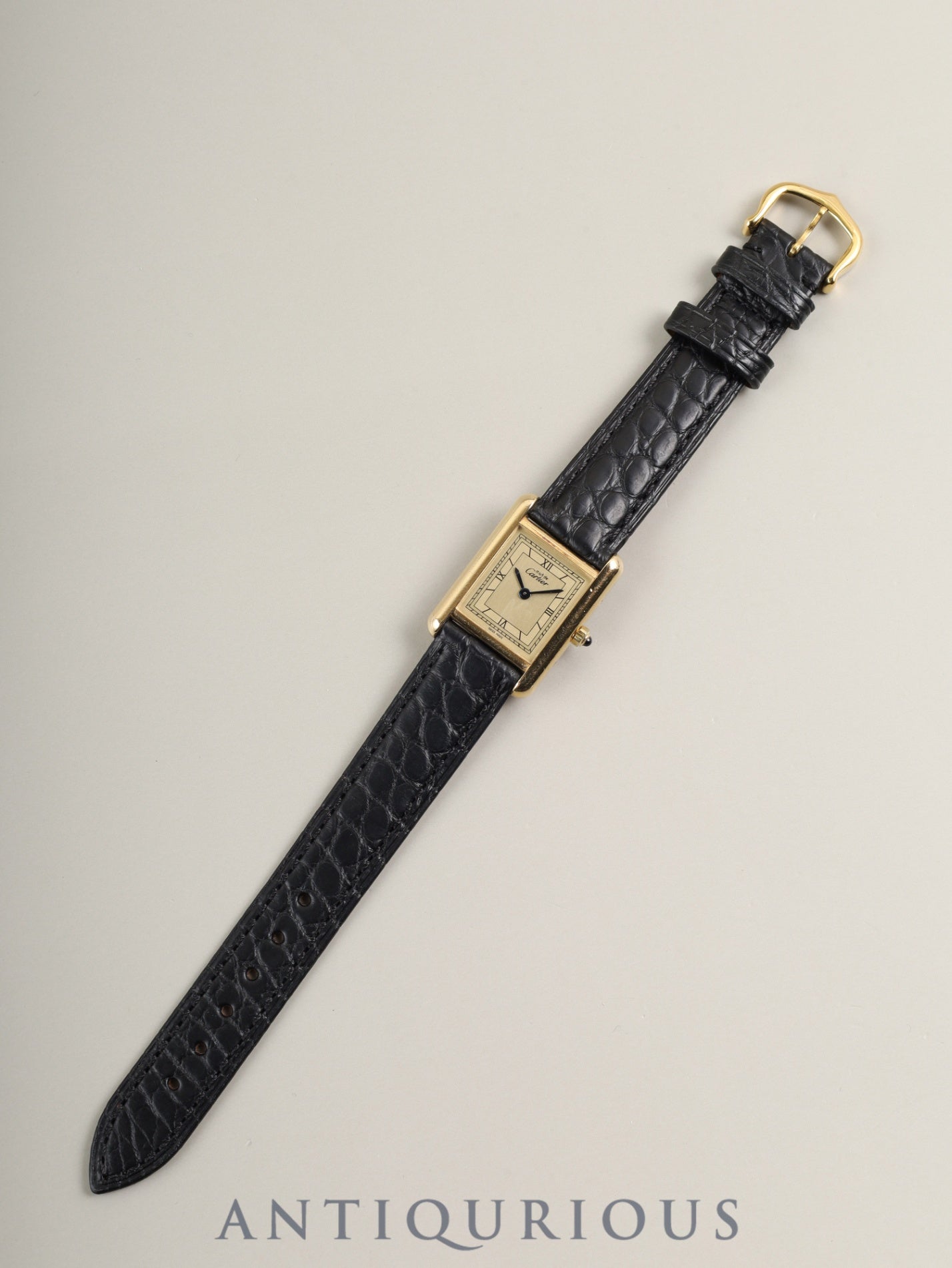Cartier Must Tank SM 3 66001 Quartz SV925 Leather Genuine Pin Buckle (GP) Champagne Roman Dial (SWISS MADE marking) Complete service done at Cartier boutique