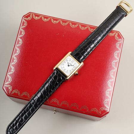 カルティエ マストタンク MM 2415 クォーツ Cal.057 SV925 革 純正Dバックル テレフォンダイヤル文字盤 1990年頃～2004年頃 箱 オーバーホール済み