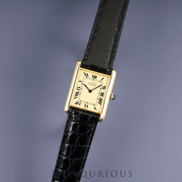 カルティエ マストタンク LM 手巻き SV925 革 純正尾錠（GP）アイボリーローマン文字盤 オーバーホール済み