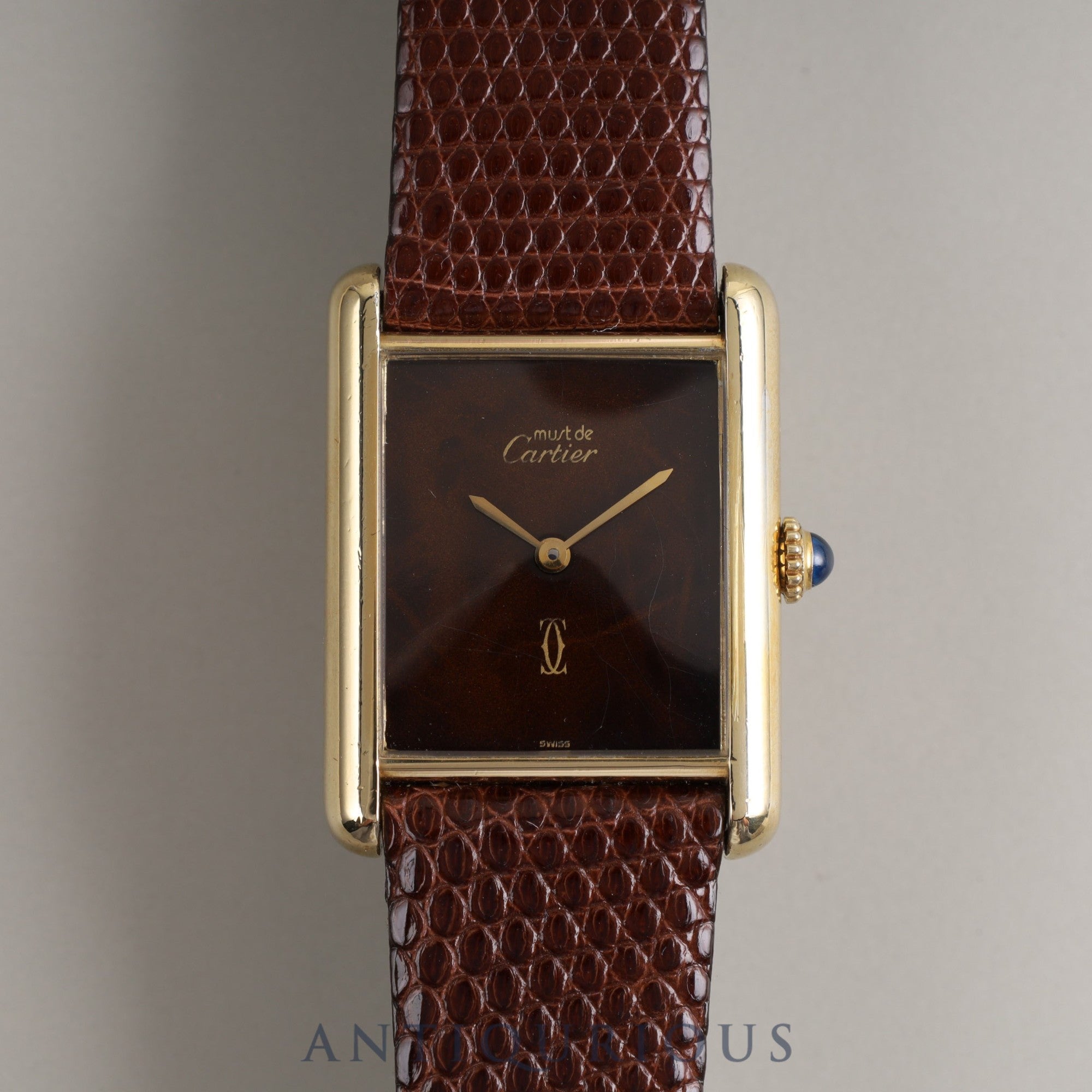 Cartier Must Tank LM Manual winding 925 Leather Genuine buckle (GP) Mahogany dial Overhauled