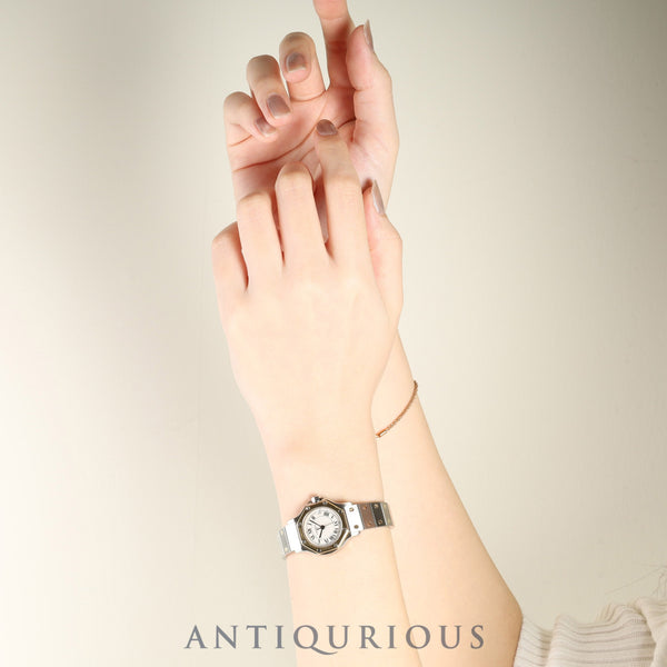 Cartier Santos Octagon SM W2001683 / 187903 Quartz Caliber 87 Stainless Steel/Yellow Gold Ivory Roman Dial Booklet Warranty Card Overhauled