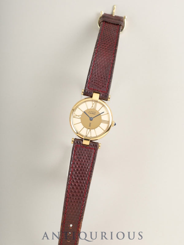 Cartier Must Vendôme VLC SM 18 Quartz SV925 Leather Watch with Genuine GP Buckle, Ivory Cloisonné Dial, Full Service (Full Maintenance) Completed at a Cartier Boutique