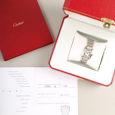 カルティエ タンクフランセーズ SM W51008Q3 / 2384 クォーツ Cal.057 SS SS ホワイトローマン文字盤 箱 冊子 保証書（2012年）オーバーホール済み