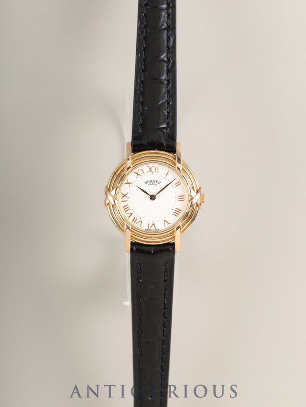 エルメス ルバン 06.32 クォーツ Cal.976.001 750YG 革 純正ピンバックル（GP）ホワイトローマン文字  オーバーホール済み