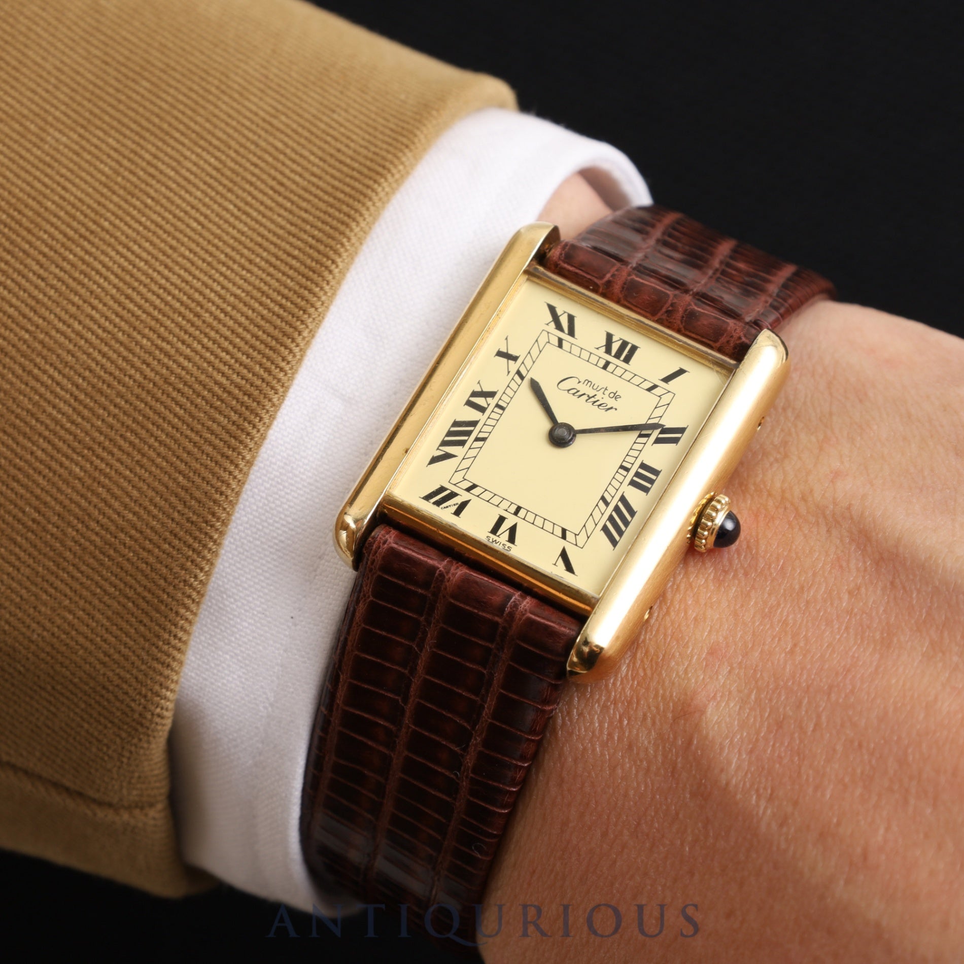 Cartier Must Tank LM Manual winding Cal.78-1 SV925 Leather Genuine buckle (GP) Ivory Roman dial Overhauled