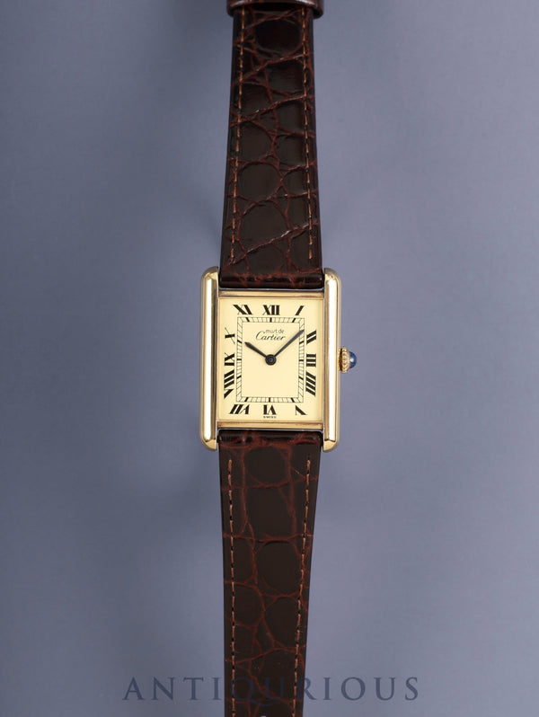 カルティエ マストタンク LM 手巻き Cal.78-1 SV925 革 純正尾錠（GP）アイボリーローマン文字盤（SWISS表記）オーバーホール済み