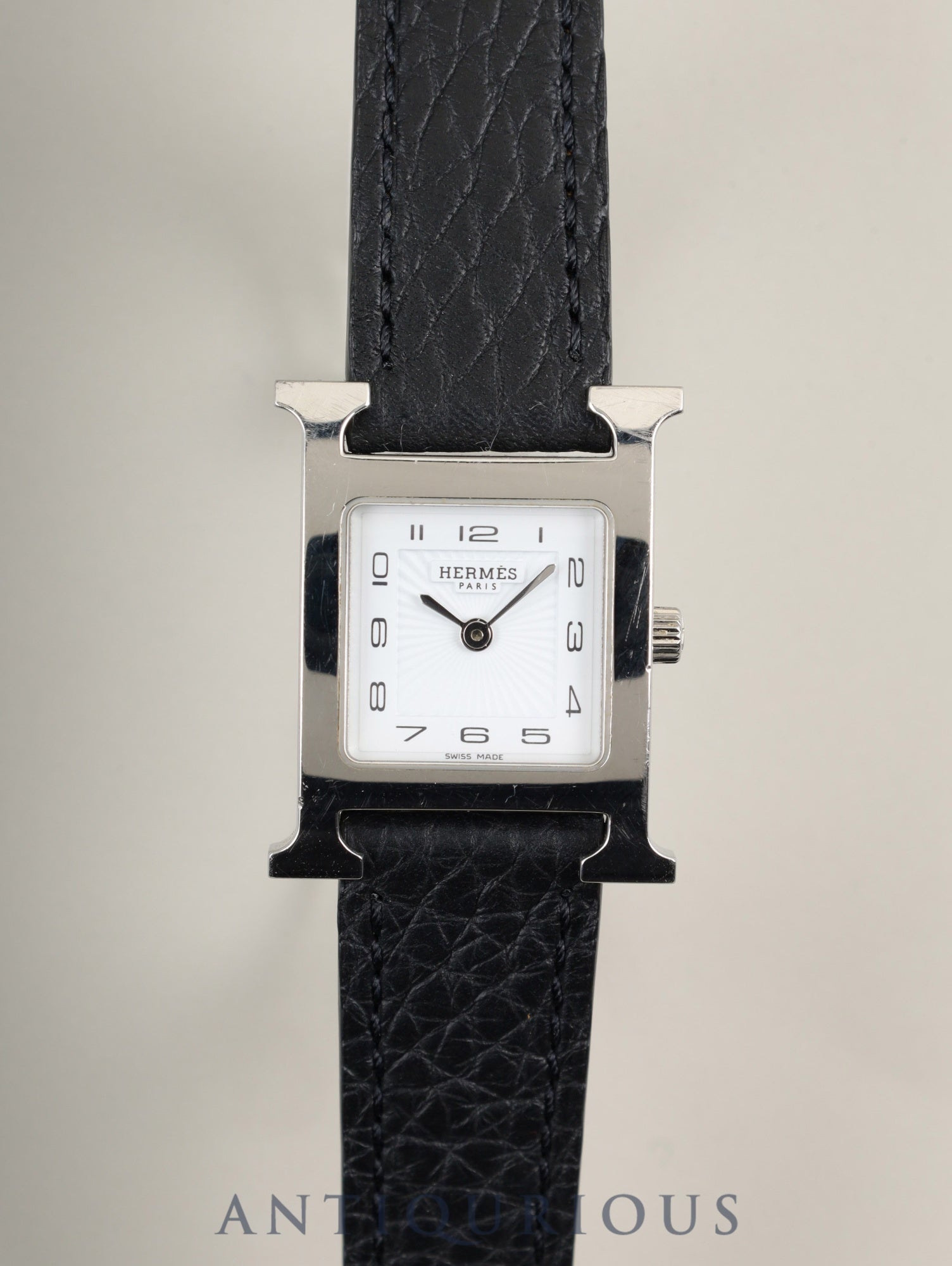 エルメス Hウォッチ HH1.210 クォーツ SS 革 純正尾錠（SS） ホワイト文字盤 純正革ベルト（□P刻印：2012年） オーバーホール済み