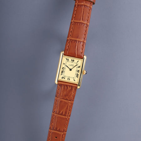 カルティエ マストタンク LM 590005 クォーツ Cal.90 SV925 革 純正ピンバックル（GP）アイボリーローマン文字盤（SWISS表記） オーバーホール済み 新品仕上げ済み