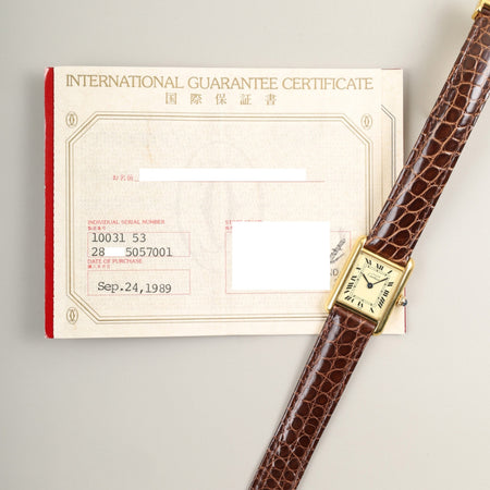 カルティエ マストタンク SM 5057001 クォーツ Cal.057  SV925 革  純正Dバックル（GP）アイボリーローマン文字盤（SWISS表記）保証書（1989年）オーバーホール済み