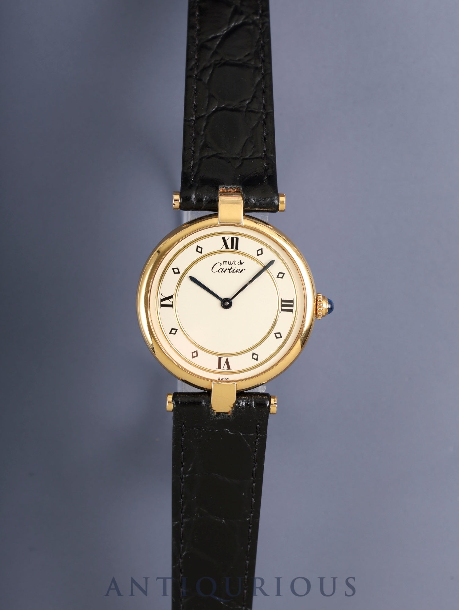 Cartier Must Vendôme VLC LM 590003 Quartz Cal.90 SV925 Leather Strap Original Pin Buckle (GP) Ivory 4-point Roman Numeral Dial Overhauled