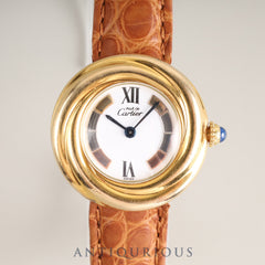 Cartier Must Trinity W1010744 / 2735 Quartz Caliber 157 SV925 Leather Strap with Genuine D-Clasp (GP) Buckle, Side Trinity Dial, Overhauled