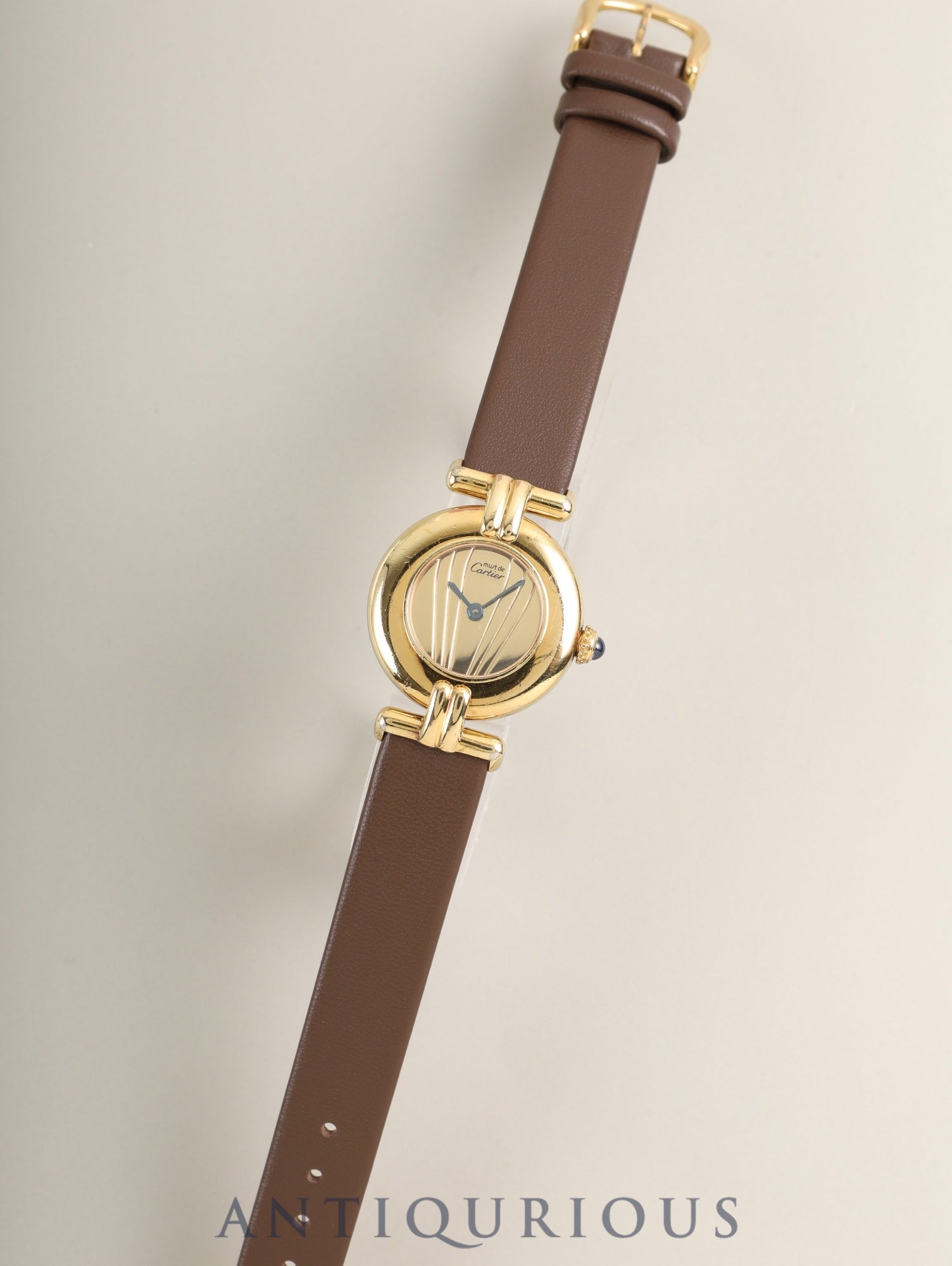 カルティエ マストコリゼ 590002 クォーツ Cal.90 SV925 革 純正尾錠（GP）ゴールド文字盤 保証書（1992年）オーバーホール済み