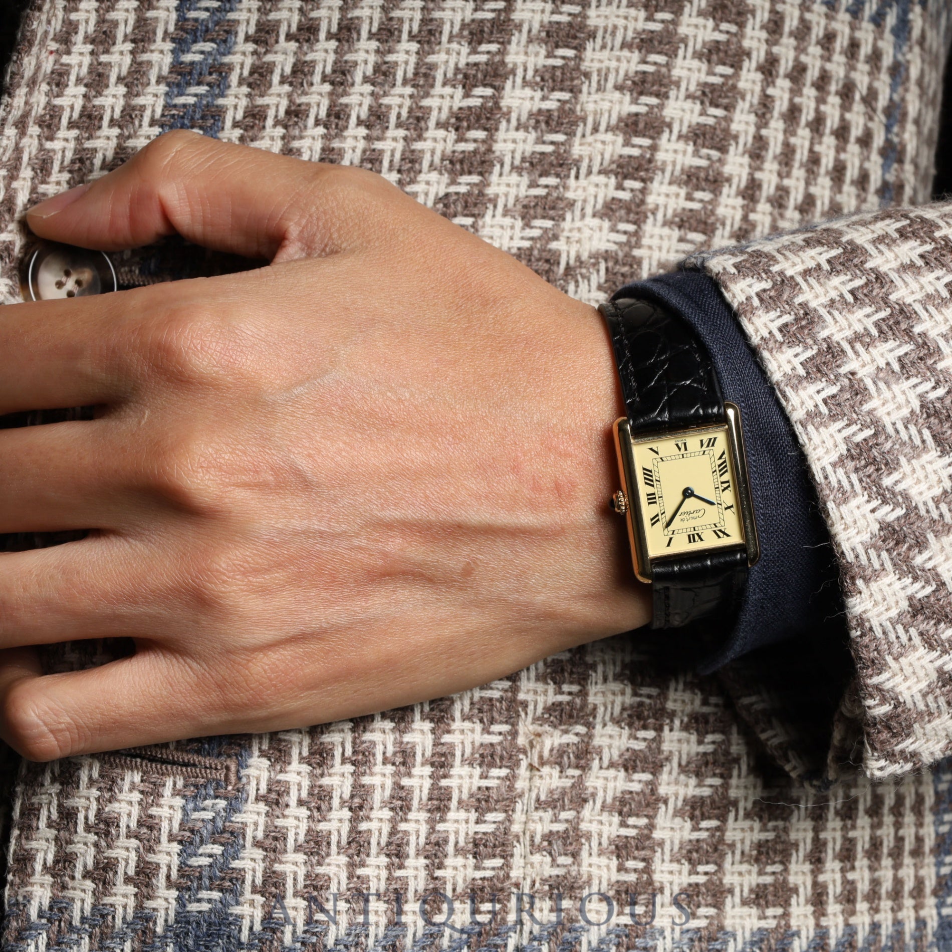 カルティエ マストタンク LM 590005 クォーツ Cal.90 SV925 革 純正尾錠（GP） アイボリーローマン文字盤 箱 冊子 保証書（1995年）オーバーホール済み