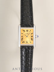Cartier Must Tank MM W1017654 / 2416 Quartz Cal.057 SV925 Leather Genuine D-Buckle (SS) Orange Roman Dial (SWISS MADE notation / 2003 Christmas Limited Edition) Box Booklet Overhauled