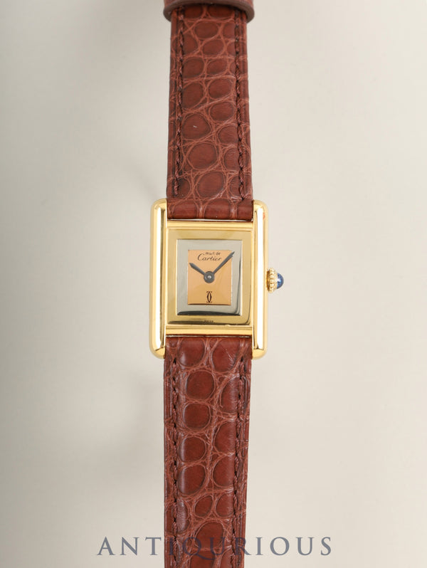 Cartier Must Tank SM Manual Winding Caliber 78-1 Leather Strap with Genuine GP Buckle, Square Trinity Dial (SWISS Marking), Overhauled