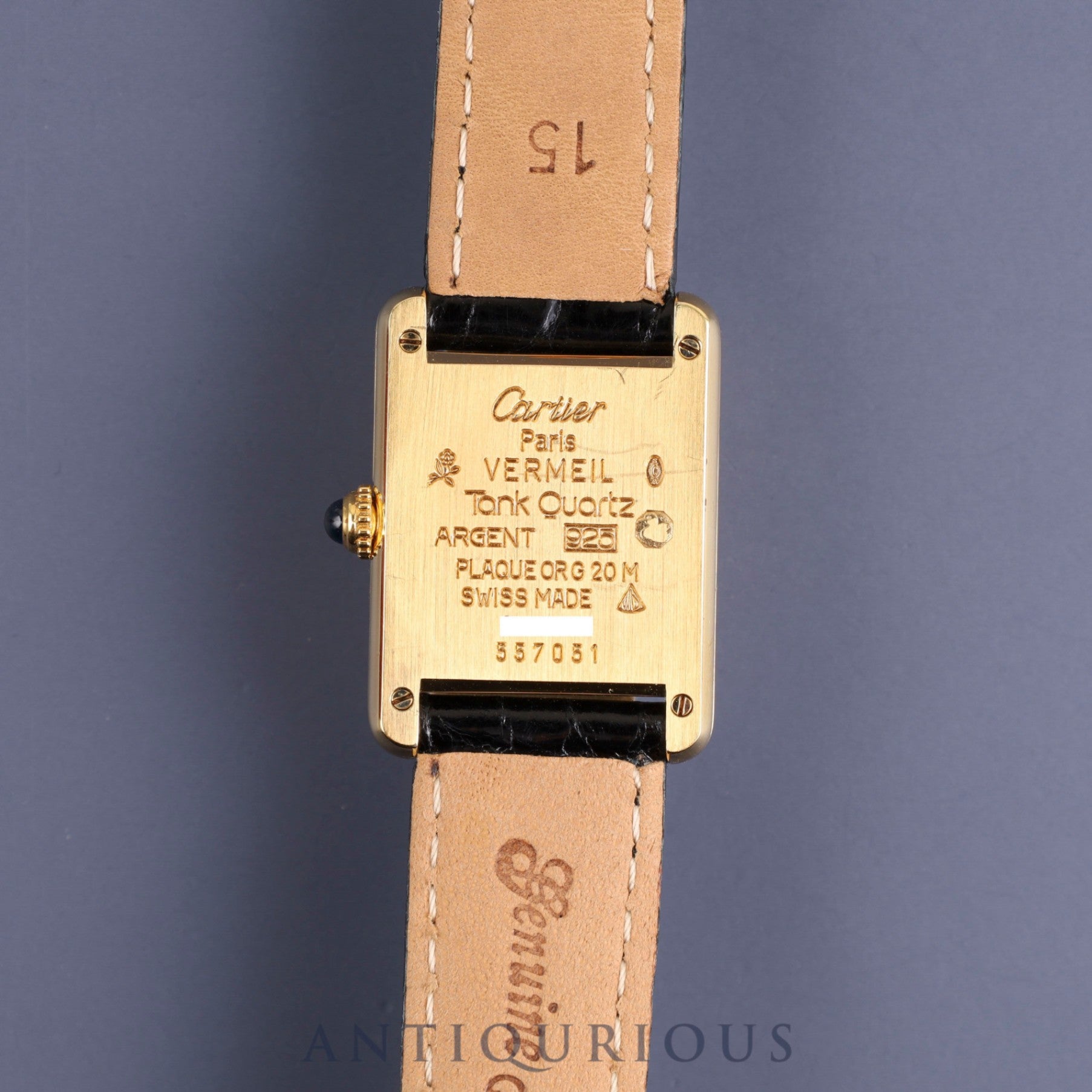 Cartier Must Tank SM 557051 Quartz SV925 Leather Genuine D-buckle (GP) Black Roman dial Repair details (February 2024) Complete service (full maintenance) completed at Cartier boutique