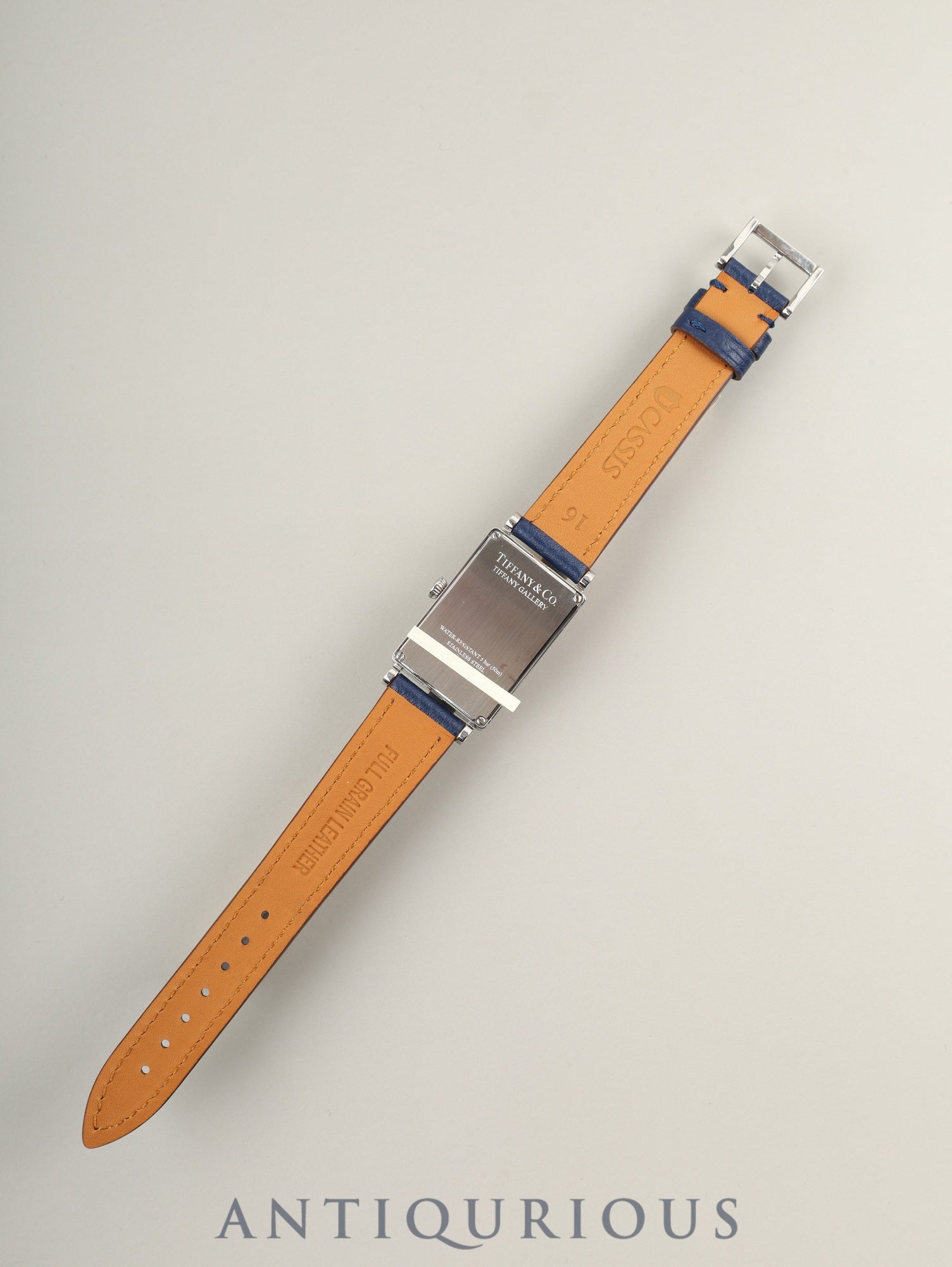 Tiffany Gallery Z3001.10.10A61A50A Quartz Caliber ETA976.001 Stainless Steel Leather Strap with Genuine Stainless Steel Buckle, Blue Arabic Dial, Overhauled