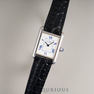 Cartier Must Tank MM 2416 Quartz Caliber 057 SV925 Leather Strap with Genuine Stainless Steel Buckle, White Roman Dial, Overhauled