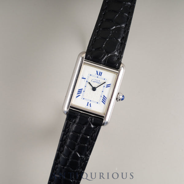 Cartier Must Tank MM 2416 Quartz Caliber 057 SV925 Leather Strap with Genuine Stainless Steel Buckle, White Roman Dial, Overhauled