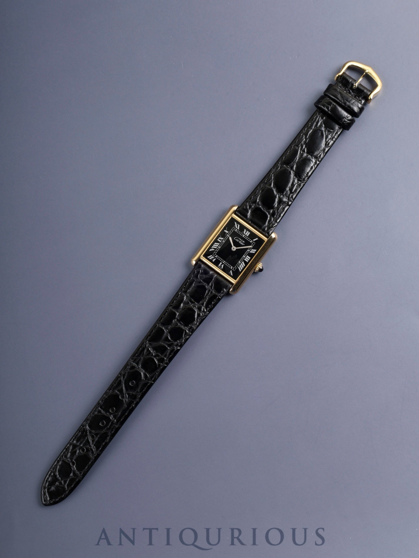 カルティエ マストタンク LM 手巻き Cal.78-1 SV925 革 純正ピンバックル（GP）ブラックローマン文字盤（SWISS表記） オーバーホール済み