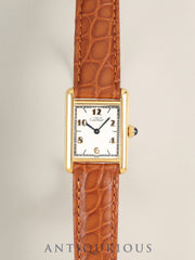 Cartier Must Tank SM W1008354 / 5057001 Quartz Cal.057 SV925 Leather Genuine GP Deployment Buckle, Arabic Numeral/Cartier Logo Dial (Swiss Made), Box, Manual, Warranty (1994), Original Leather Strap, Overhauled, Polished