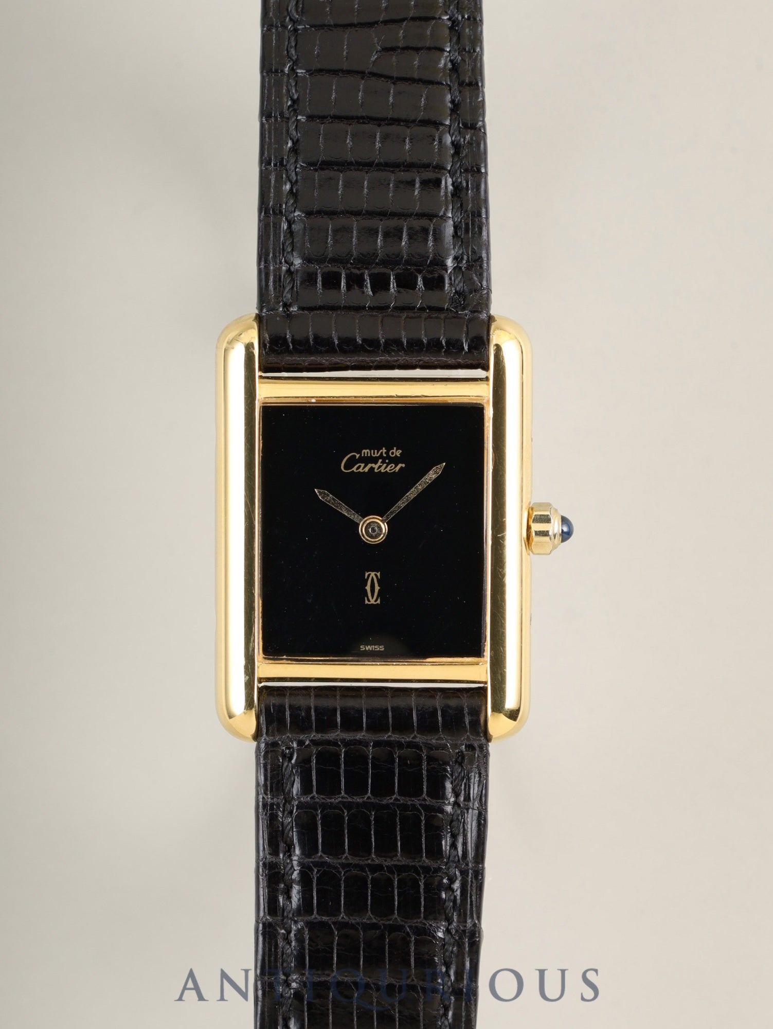 カルティエ マストタンク SM 3 66001 クォーツ Cal.66 SV925 革 純正ピンバックル（GP）オニキス文字盤（SWISS表記） オーバーホール済み 新品仕上げ済み