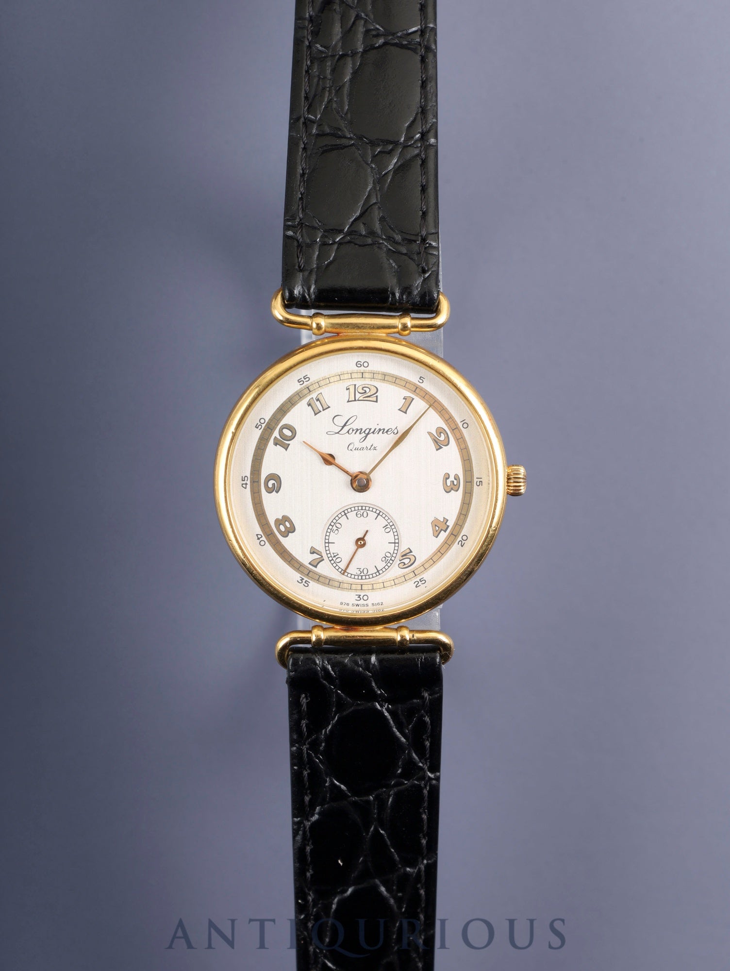 Longines 150th Anniversary Model 976.5162 Quartz Caliber L976.2 Stainless Steel/GP Leather Strap with Genuine GP Buckle, White and Gold Dial, Overhauled