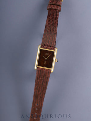 Cartier Must Tank LM 6 Hand-wound Cal.78-1 SV925 Leather Genuine Pin Buckle (GP) Mahogany Dial (SWISS marking) Overhauled, Polished