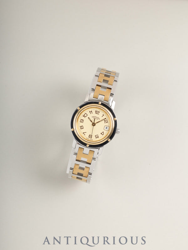 エルメス クリッパー CL4.220 クォーツ Cal.- SS/GP SS/GP  アイボリー文字盤 箱 保証書（1998年）オーバーホール済み