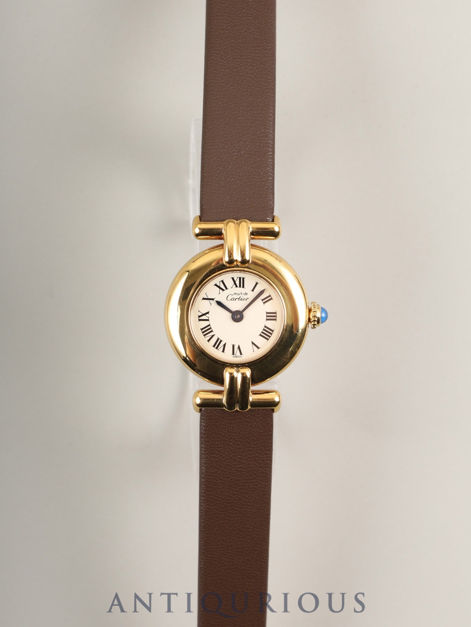 カルティエ マストコリゼ W1000653 / 590002 クォーツ SV925 革 純正尾錠（GP） アイボリーローマン文字盤 箱 冊子 保証書（1990年） カルティエブティックにてコンプリートサービス済み