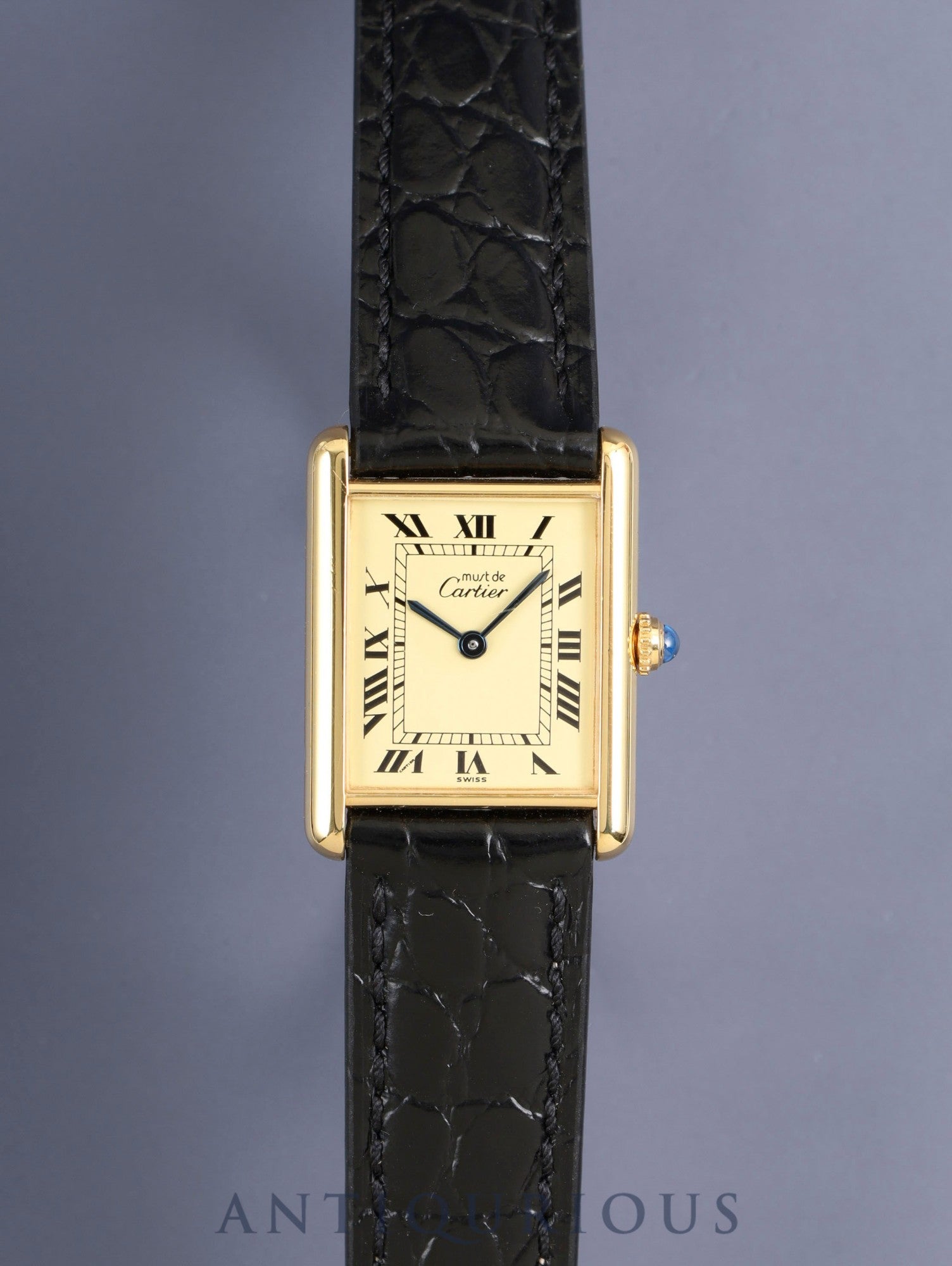 Cartier Must Tank LM W1002753 / 590005 Quartz Cal.90 SV925 Leather Genuine Pin Buckle (GP) Ivory Roman Dial (SWISS marking) Box, Booklets, Guarantee (undated), Overhauled, Polished