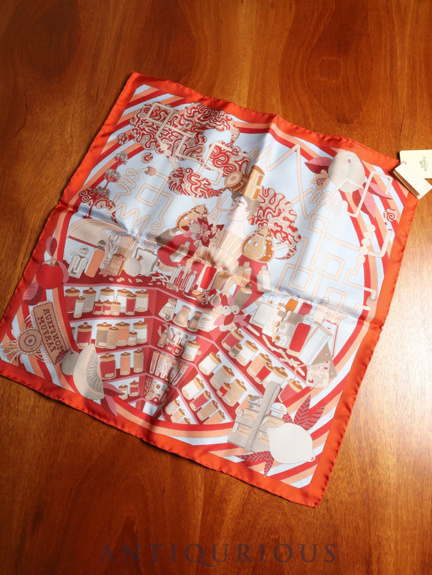 エルメス スカーフ カレ45 MONSIEUR PARFUM ルージュブリック SILK100% 箱 紙タグ