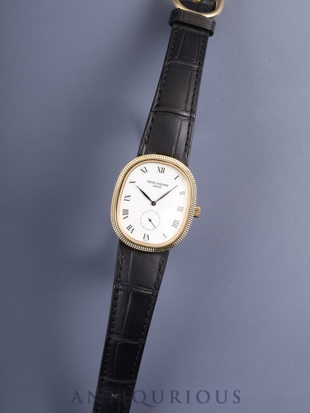 Patek Philippe Golden Ellipse 3989, manual winding, Cal. 215, 750YG, leather (JEAN ROUSEAU), genuine pin buckle (750YG), white dial, overhauled.