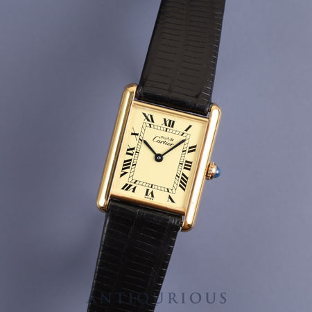 Cartier Must Tank LM 590005 Quartz Cal.90 SV925 Leather Buckle Ivory Roman Dial Overhauled Newly Finished