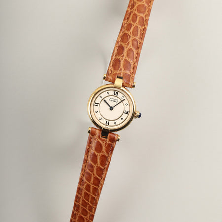 カルティエ マスト ヴァンドーム VLC SM  590004 クォーツ SV925 革 純正Dバックル（GP）アイボリー4点ローマン文字盤 オーバーホール済み