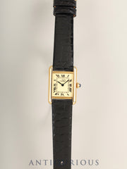 Cartier Must Tank SM W1003153 / 5057001 Quartz, SV925, leather strap, genuine pin buckle (GP), ivory Roman dial (SWISS MADE表記), warranty (1990). Complete service (full maintenance) completed at a Cartier boutique.