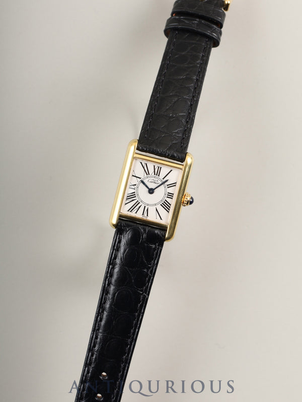 Cartier Must Tank SM W1005554 / 5057001 Quartz Caliber 057 SV925 Leather Strap with Genuine GP Buckle, Opalescent Dial, Overhauled and Finished to Look Like New
