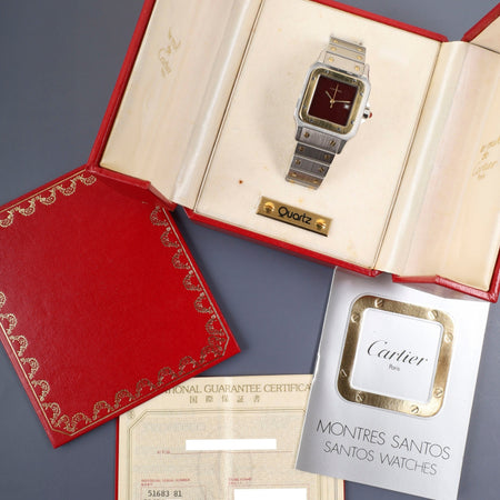 Cartier Santos Carrée LM 45168381 / 2961 Automatic Cal.2671 SS/YG SS/YG Garnet Dial Bordeaux Dial Box, Papers, Booklets (1987 / Named) Overhauled