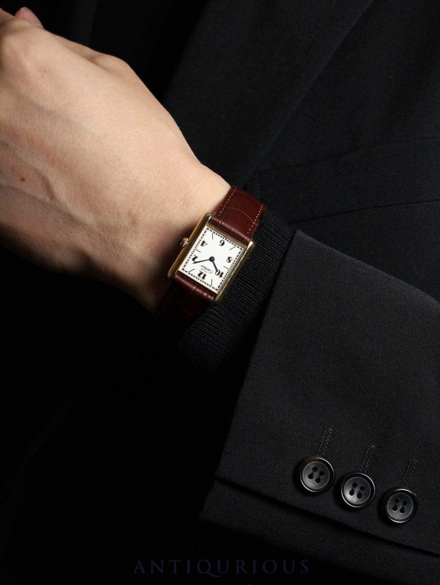 カルティエ マストタンク LM 590005 クォーツ Cal.690 SV925 革 純正Dバックル（GP） 飛びアラビアCC文字盤（SWISS表記） オーバーホール済み