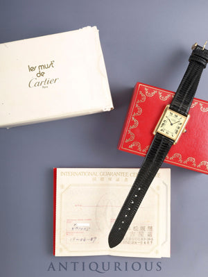 Cartier Must Tank LM 590005 Quartz Cal.90 SV925 Leather Original Pin Buckle (GP) Ivory Roman Dial (SWISS marking) Box, Manual, Warranty (1987) Overhauled