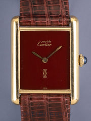Cartier Must Tank LM 6 Hand-Wound Cal.78-1 SV925 Leather Original Pin Buckle (GP) Garnet Dial Bordeaux Dial (SWISS marking) Overhauled